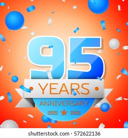 Ninety five years anniversary celebration on orange background. Anniversary ribbon