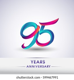 ninety five years anniversary celebration logotype blue and red colored, 95th birthday logo on white background