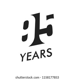 Ninety five years vector emblem template. Anniversary symbol, negative space design. Jubilee black color icon. Happy 95th birthday, abstract illustration.