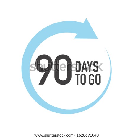 Ninety four days to go icon. Round symbol with blue arrow.
