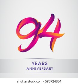 ninety four years anniversary celebration logotype colorful design, 94th birthday logo on white background
