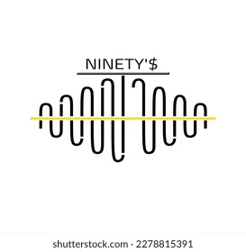 the "NINETY'$" logo has a writing style like a frequency wave, because "NINETY'$" refers to the 90s entertainment music genre