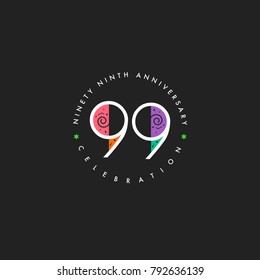 Ninety nine years, 99th Anniversary Celebration Logo Design, Number 99 Icon Vector Template.