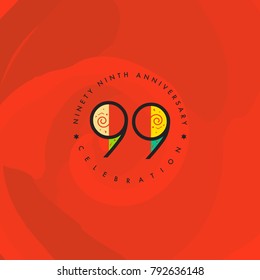 Ninety nine years, 99th Anniversary Celebration Logo Design, Number 99 Icon Vector Template.