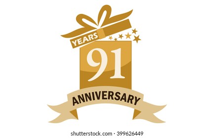 Ninety One Years Gift Box Ribbon Anniversary 