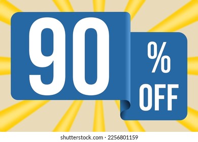 Ninety percent discount for big sales. Blue banner fluttering with blank inscription.