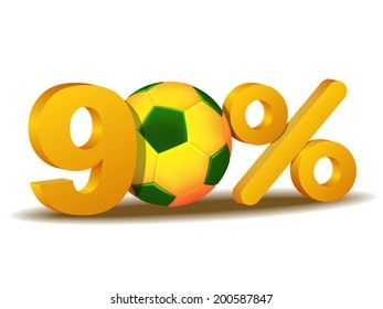 ninety percent discount icon with Brazil soccer ball