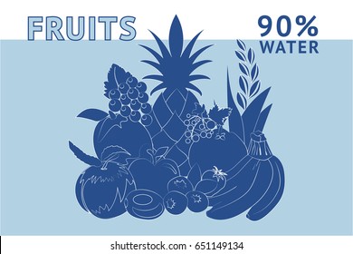 ninety percent of a fruit is water. Usefulness of fruit. Basics of healthy nutrition, dieting, lifestyle.
