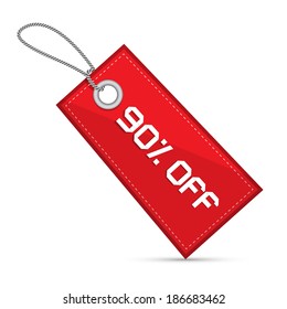 Ninety Percent Off Red Discount Sale Paper Label, Tag With Strings