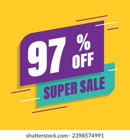 Ninety seven 97% percent purple and green sale tag vector svg