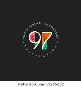 Ninety seven years, 97th Anniversary Celebration Logo Design, Number 97 Icon Vector Template.