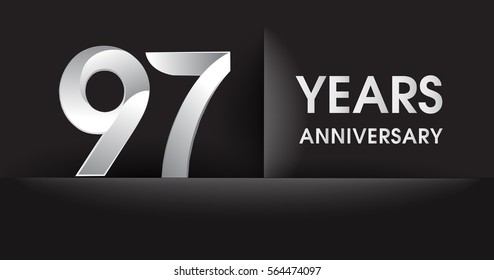 ninety seven years Anniversary celebration logo, flat design isolated on black background, vector elements for banner, invitation card for celebrating 97th birthday party