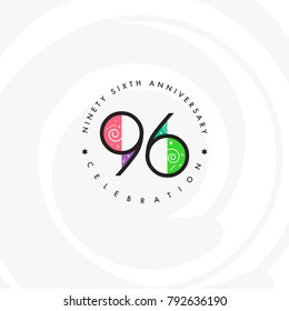 Ninety six years, 96th Anniversary Celebration Logo Design, Number 96 Icon Vector Template.