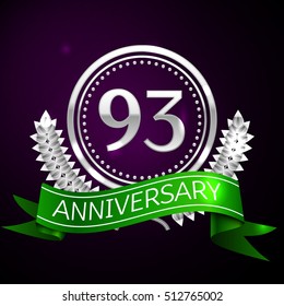 Ninety three years anniversary celebration with silver ring and ribbon.