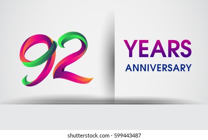 ninety two years Anniversary celebration logo, colorful design logotype isolated on white background, vector elements for celebrating 92nd birthday party