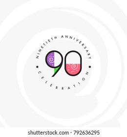 Ninety years, 90th Anniversary Celebration Logo Design, Number 90 Icon Vector Template.