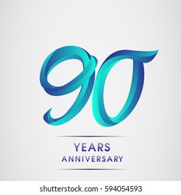 ninety years anniversary celebration logotype blue colored isolated on white background. 90th birthday logo for invitation card, banner and greeting card