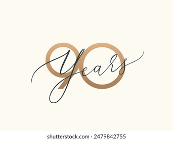 Ninety years celebration event. 90 years anniversary sign. Vector design template.