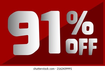 Ninety-one percent off. Red banner with white and gray typography for promotions and offers