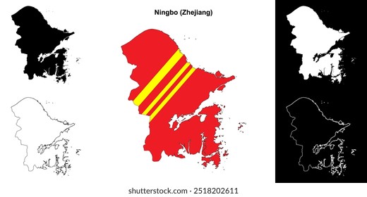 Ningbo blank outline map set