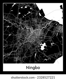 Ningbo China Asia City map black white vector illustration