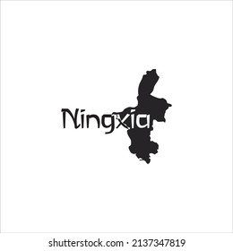 Ningxia Map And Black Lettering Design On White Background