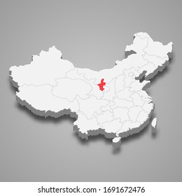 Ningxia province location within China 3d map