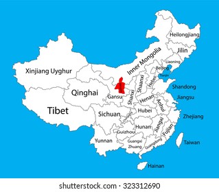 Ningxia province map, China vector map illustration isolated on background. Editable China map vector. Ningxia Hui map.