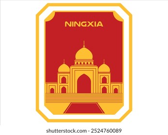 Ningxia pequena região autônoma centro-norte da China atração turística lugar destino postal cartaz colecionável design ícone conjunto