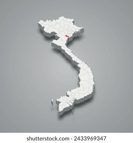 Ninh Binh region highlighted in red on a grey Vietnam 3d map