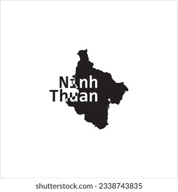 Mapa de Ninh Thuan y diseño de letras negras sobre fondo blanco