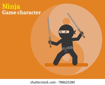 Ninja. 2D game character. Flat design. Vector illustration