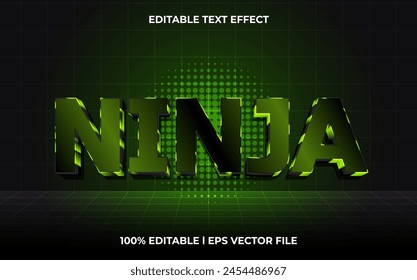 Ninja 3d editable vector text effect. glow style text effect.