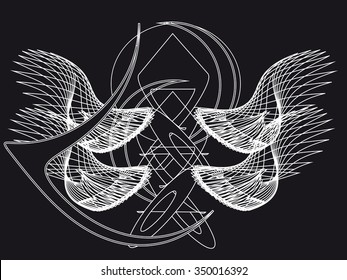 Ninja, abstract drawing, black and white