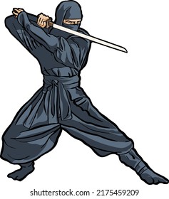 Ninja Action Standing Pose Blade Stock Vector (Royalty Free) 2175459209 ...