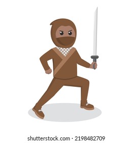 ninja african with katana design character on white background