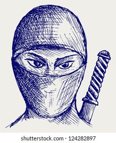 Ninja assassin. Doodle style