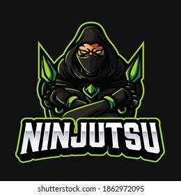 Asesino de Ninja sostiene el logo de la mascota de doble arma para deportes