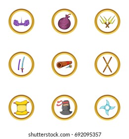 Ninja assassin icon set. Cartoon set of 9 ninja assassin vector icons for web isolated on white background
