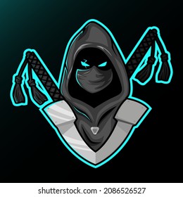 Mascota asesina Ninja para deporte y deportes o logotipo de jugador. Mascota E-Sport