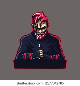 Ninja assassin mascot for sport and e-sport or gamer logo. Ninja e-sport mascot logo design. Gamer mascot logo design vector. Gamer illustration for sport team. Men in hood sweater vector illustration