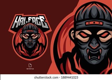 ninja assassin oni mask mascot esport logo illustration