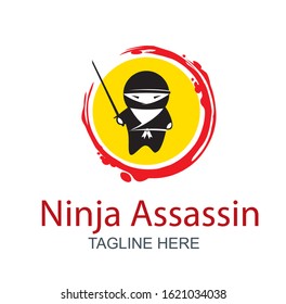 Ninja assassin warrior vector illustration. Silhouette of japanese fighter e sport logo gaming