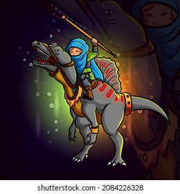 The ninja attack with the spinosaurus esport logo design of illustration