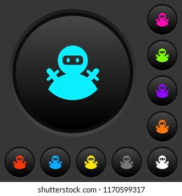 Ninja avatar dark push buttons with vivid color icons on dark grey background