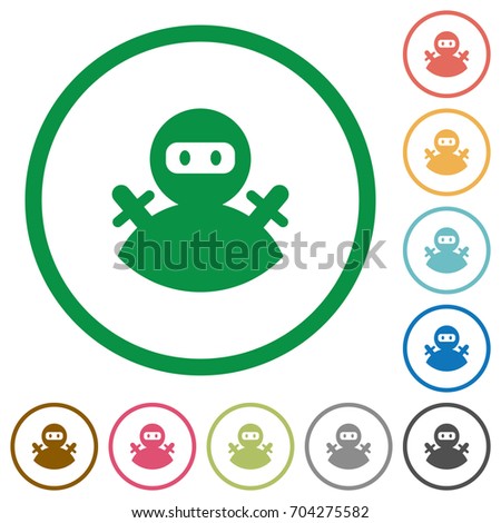 Ninja avatar flat color icons in round outlines on white background