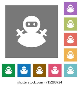 Ninja avatar flat icons on simple color square backgrounds