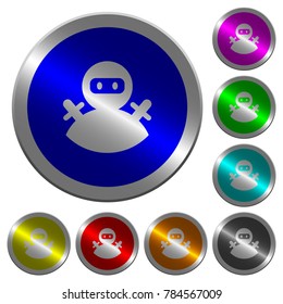 Ninja avatar icons on round luminous coin-like color steel buttons