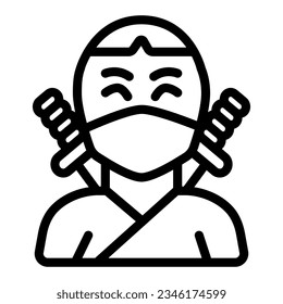 Ninja, avatar of man in mask with two sword line icon, asian culture concept, fighter vector sign on white background, outline style icon mobile concept web design. Vector graphics.