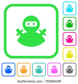 Ninja avatar vivid colored flat icons in curved borders on white background